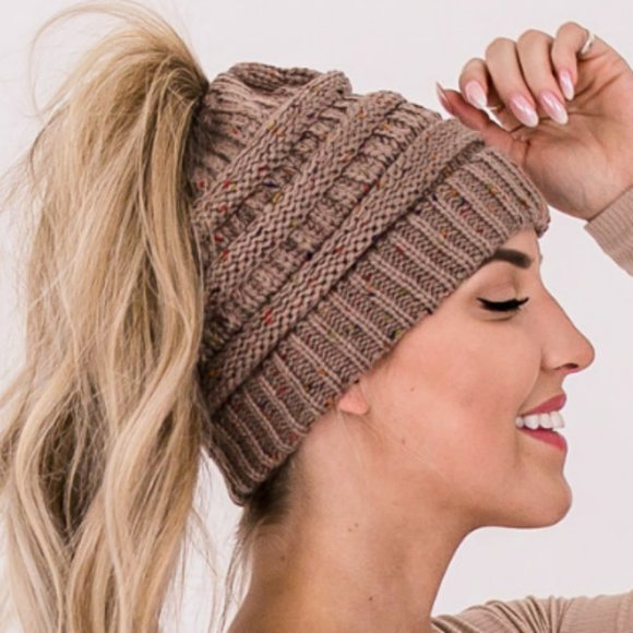 CC Messy Bun Beanie - Taupe - Picture 2 of 4